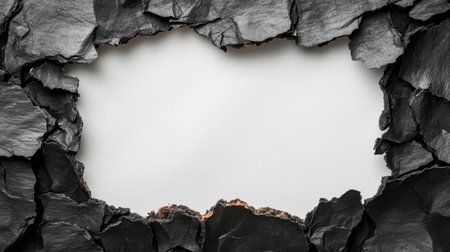 This image features a textured black slate frame with a clean white center. The rustic design creates a striking contrast, ideal for creative projects.の素材