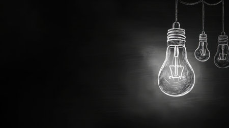 A creative display of light bulbs against a dark background, showcasing an artistic sketch style. Perfect for concepts related to ideas, inspiration, and innovation.の素材