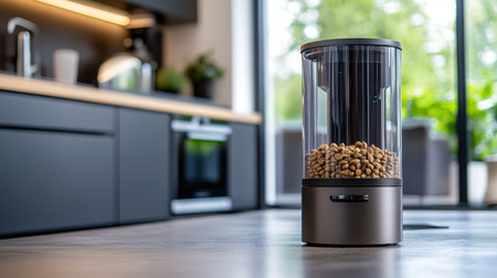 A sleek and modern kitchen storage container designed for ingredient preservation, featuring a clear glass top and stylish finish, perfect for any home.の素材