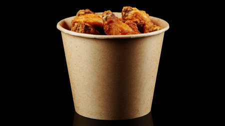 A close-up view of delicious fried chicken served in a paper cup, showcasing its crispy texture and enticing golden color, perfect for food lovers.の素材
