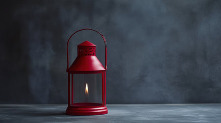 A vibrant red lantern with a soft flame shines on a minimalist background, creating a warm and inviting atmosphere perfect for home decor or photography.の素材