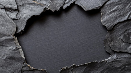 A beautifully textured dark slate background featuring raw torn edges. This minimalist design offers a perfect canvas for various creative projects and visual displays.の素材