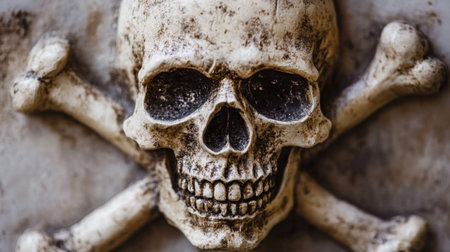 A weathered skull and crossbones symbol representing danger and death. Ideal for projects related to horror, pirate themes, or vintage decorations.の素材