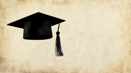 This image features a graduation cap on a vintage textured background, symbolizing achievement and educational success. Perfect for academic themes.の素材