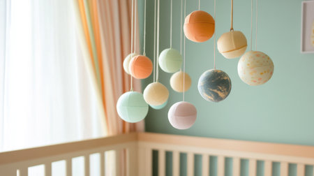 This charming planet mobile adds a whimsical touch to any nursery, creating an enchanting atmosphere for infants. Soft colors and playful designs inspire creativity and learning.の素材