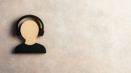 A minimalistic silhouette of a person wearing headphones against a soft background, symbolizing music, listening, and creative expression. Perfect for lifestyle themes.の素材
