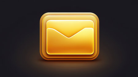 This vibrant golden email icon on a dark background represents communication and digital interaction, perfect for technology and design themes.の素材