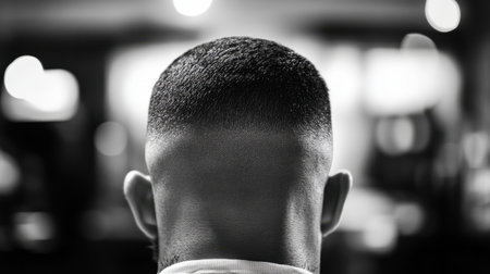 A striking back view of a fresh fade haircut capturing the clean lines and texture. This image reflects modern grooming trends and personal style.の素材