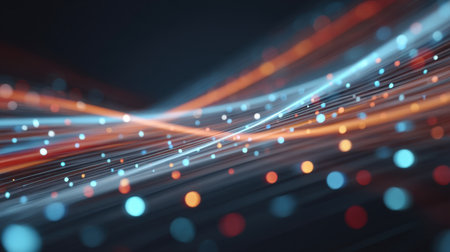 Vibrant light trails swirl gracefully against a dark backdrop, creating an enchanting visual of motion and energy perfect for any digital or creative project.の素材