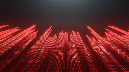 Red Data Wave This abstract image showcases vibrant red data waves, creating a ...