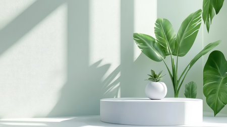Clean white pedestal with green accents, ideal for eco-friendly products.の素材