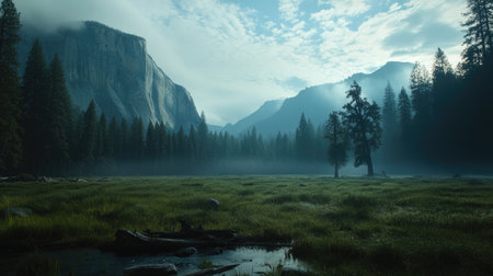 Beautiful landscape of Yosemite National Park, offering space for text.の素材