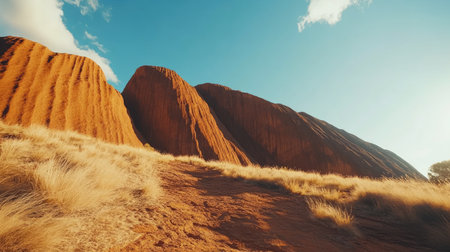 Majestic Uluru rock formation in Australia with a blank area for textの素材