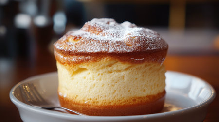 Classic French souff with a light, airy texture and a dusting of powdered sugar.の素材
