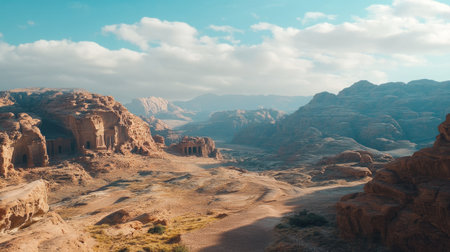 Stunning view of Petra in Jordan with space for text overlay.の素材