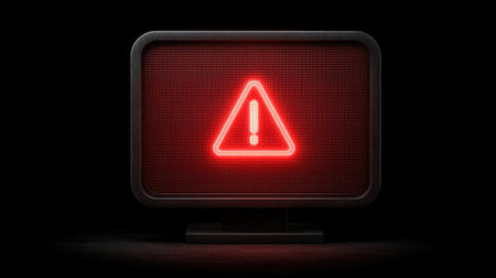 This striking image features a bright red warning sign against a dark background, highlighting the importance of safety alerts and immediate attention in critical situations.の素材