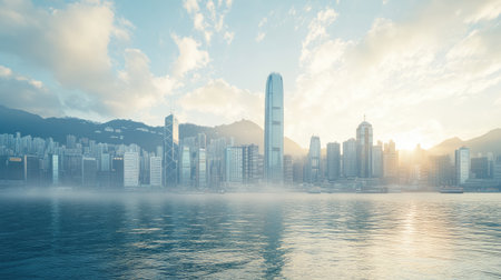 Beautiful skyline of Hong Kong with space for text overlay.の素材