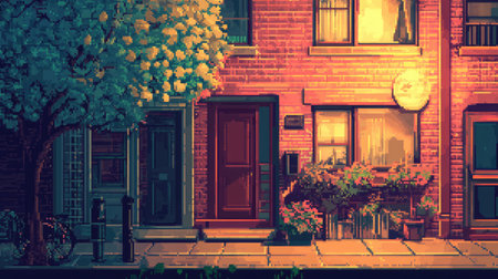 Digital pixel art background with retro-inspired, vibrant, and nostalgic elements, perfect for vintage designs.の素材