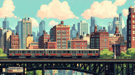 8-bit pixel art of a big city, capturing the retro charm and vibrant atmosphere of vintage games.の素材