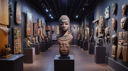 Interior of the National African Museum of Central Africa, highlighting exhibits and cultural artifacts.の素材
