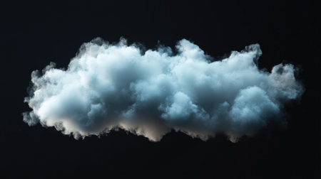 White cloud floating in the air, isolated on a black background, perfect for abstract or foggy design concepts.の素材