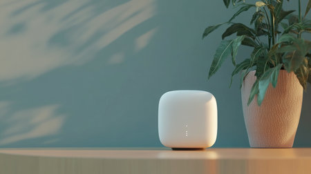 Innovative smart home device with a modern aesthetic on a clean background.の素材