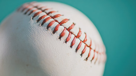 Close-up top view of a baseball ball, ideal for sports-related designs and backgrounds.の素材