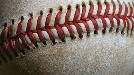 Close-up top view of a baseball ball, ideal for sports-related designs and backgrounds.の素材
