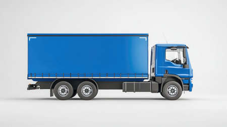 A modern blue cargo truck on a white backdrop, ideal for commercial ads and branding, featuring robust design and industrial utility.の素材