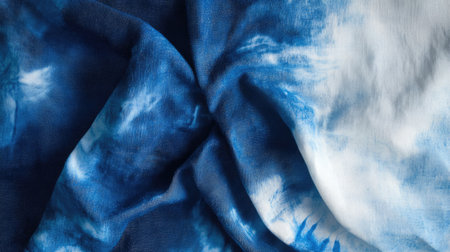 Aquarelle effect tie-dye in rich indigo hues, perfect for Shibori-inspired textiles, adding a deep and artistic touch.の素材