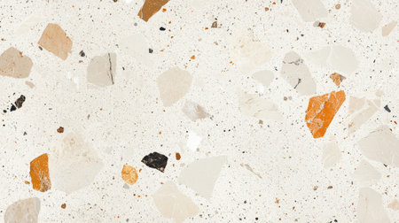 Earthy-toned terrazzo marble texture with a soft, cream palette, providing a luxurious finish for architectural visuals.の素材