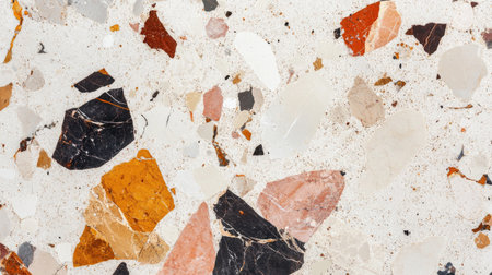 Close-up of cream terrazzo marble texture featuring abstract earthy patterns, ideal for luxury decor and design inspiration.の素材