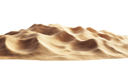 Sand dune pile isolated on white background, showcasing the fine texture and organic forms of the desert landscape.の素材