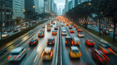 Busy avenue in Sao Paulo, Brazil, captured from a speed control radar camera, overseeing fast-moving urban trafficの素材