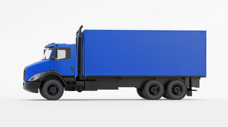 Isolated blue cargo truck on a clean white background, ideal for advertising and industrial design mockups, highlighting the vehicleの素材