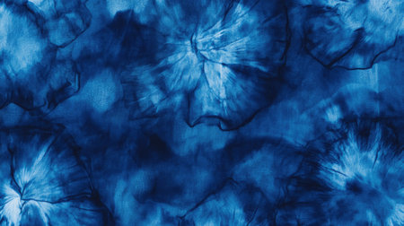 Vibrant indigo tie-dye Shibori pattern with watercolor effects, showcasing deep blue hues, ideal for textile and fashion designs.の素材