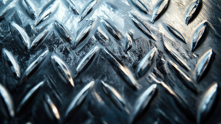 Close-up shot of aluminum metal texture with a diamond patterned surface, showcasing industrial strength and durability.の素材