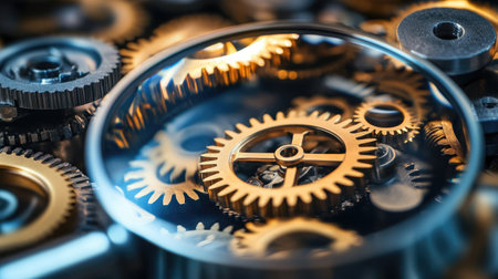 Gears under a magnifying glass, highlighting the importance of precision and mechanical efficiency.の素材