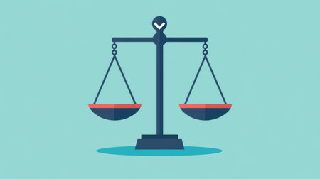 Scales balanced with check marks, representing fairness, equality, and proper evaluation.の素材