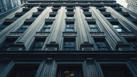 The exterior of a financial building, representing economic growth and the importance of business structures.の素材