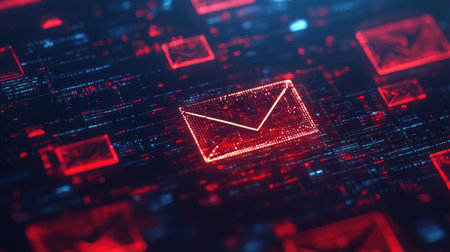 Corporate email interface with phishing detection actively flagging suspicious emails, ensuring protection.の素材