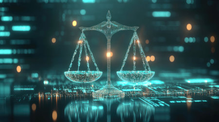 A scale balancing digital privacy and security, representing the ethical challenges faced in cybersecurity.の素材