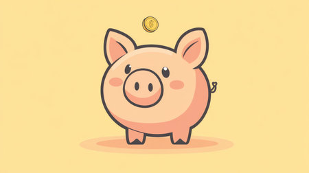 Simple piggy bank logo with a friendly pig icon and coin dropping in, perfect for financial businesses or savings campaigns.の素材
