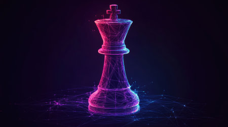 Abstract polygonal chess rook illustration with wireframe structure in RGB colors, symbolizing the strategic elements of chessの素材