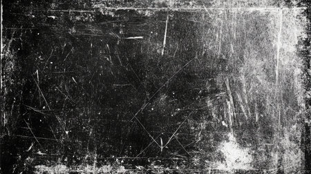 Black and white grunge background with scratches and a distressed old film texture, ideal for abstract or retro themesの素材