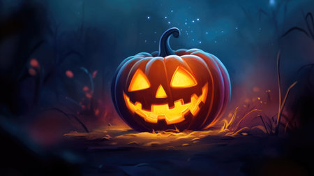 Illustration of a jack-o'-lantern with a friendly yet spooky expression, ideal for Halloween celebrationsの素材