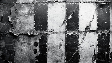 Old film effect in black and white with cracked, scratched grunge texture, perfect for retro and abstract space for textの素材