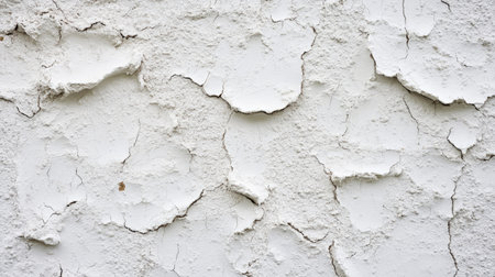 A detailed shot of a white plaster wall with cracks, offering a textured, aged look for creative design or restoration projects.の素材