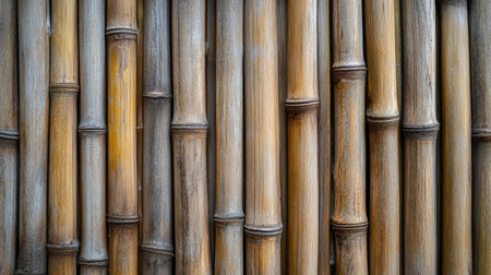 Bamboo fence texture with natural wood patterns, offering a rustic and eco-friendly backdrop.の素材