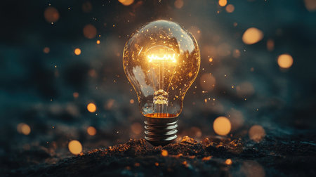 Lightbulb shining brightly, representing innovation, inspiration, and creative breakthroughs.の素材